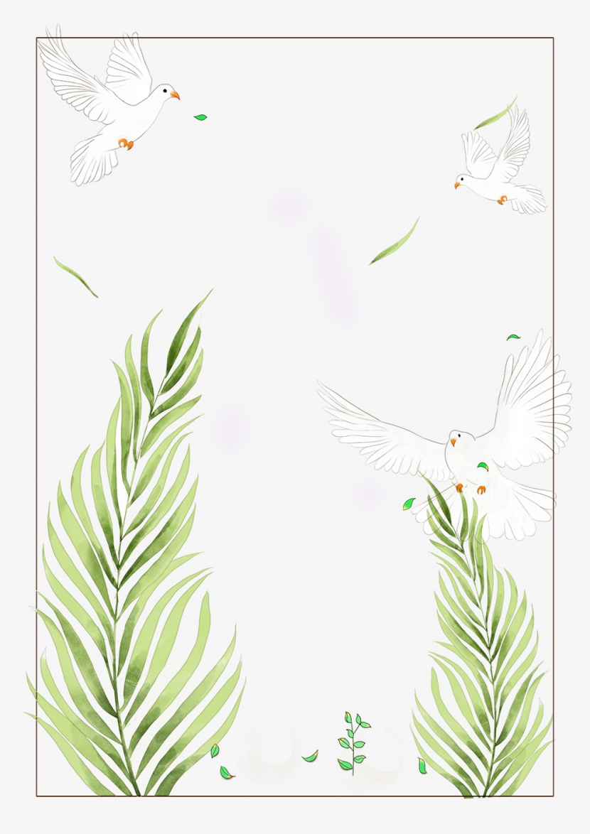 手绘飞鸟与叶子装饰边框