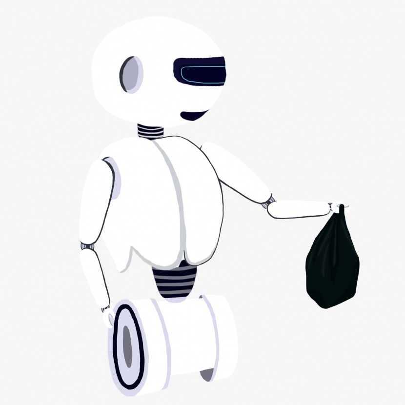 卡通手绘智能机器人打扫卫生元素