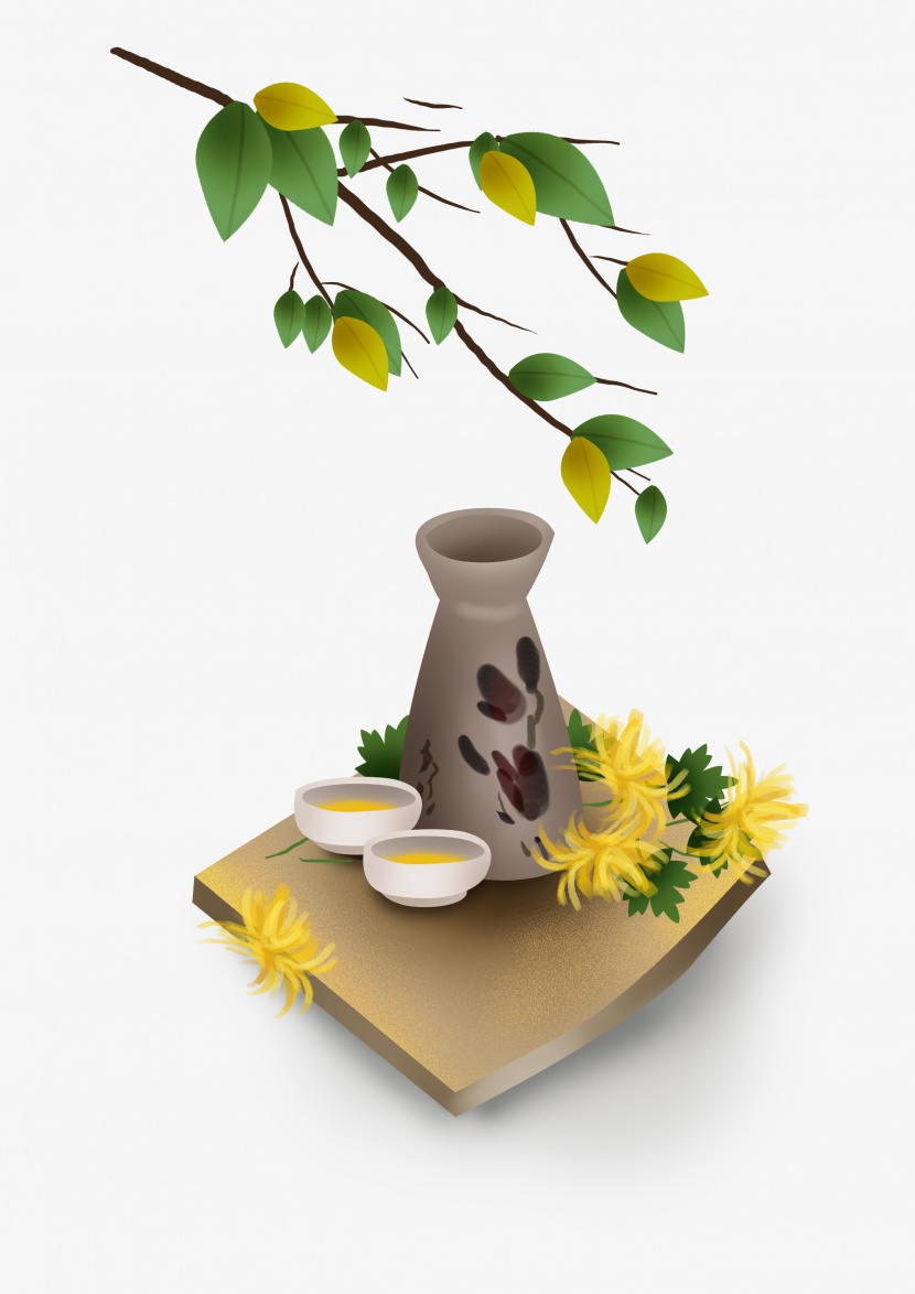 重阳节古风酒壶和菊花