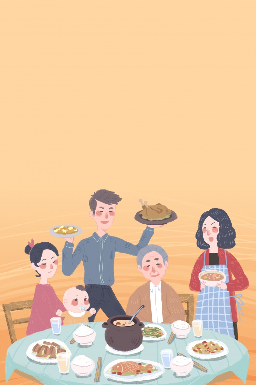 假期生活之家庭聚会温馨插画