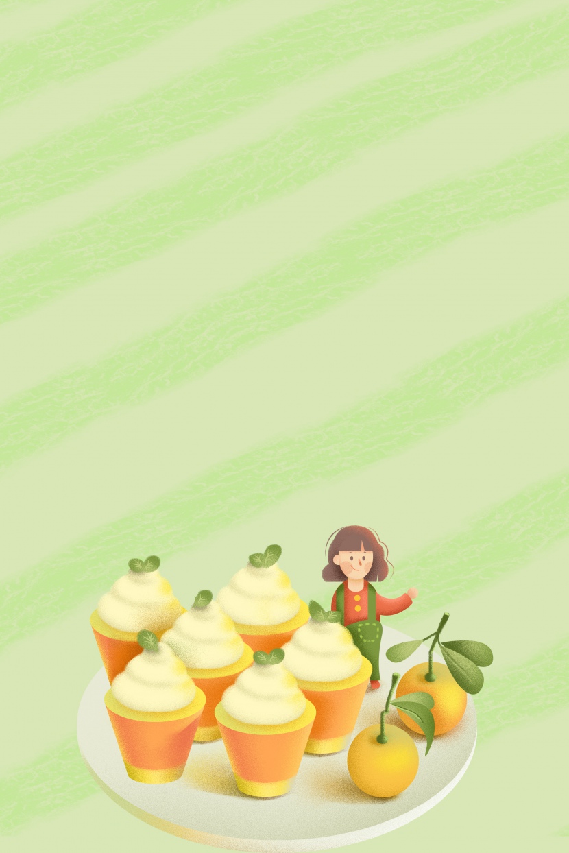 特色食物橘子蛋糕插画海报