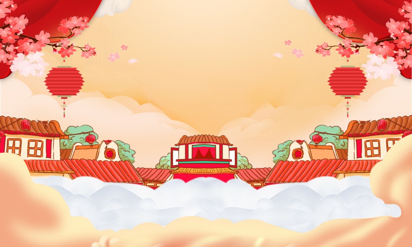 中国风灯笼花枝新年春节年货百货海报背景