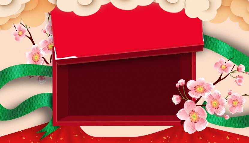 中国风花枝礼盒化妆品香水新年春节海报背景