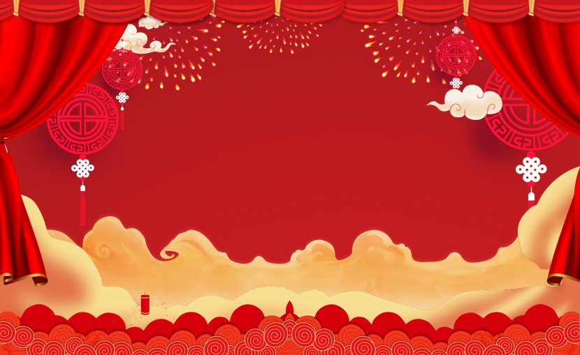 红色中国风喜庆烟花家电数码新年海报背景