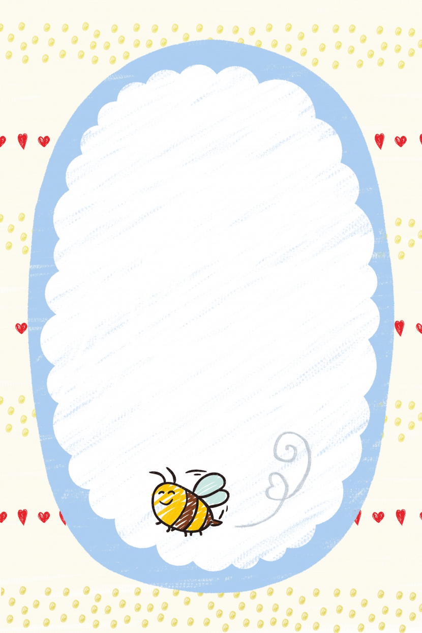 手绘小蜜蜂蜡笔质感卡通海报边框背景