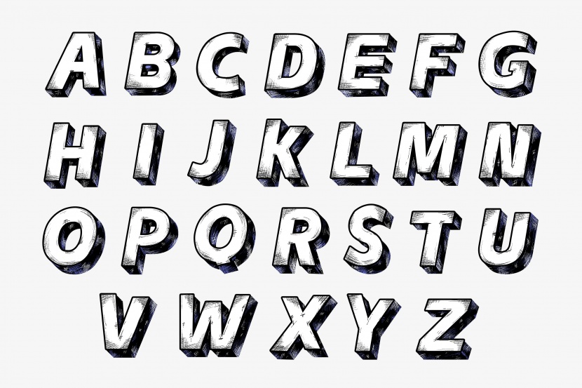 二十六个大写英文字母卡通字效设计