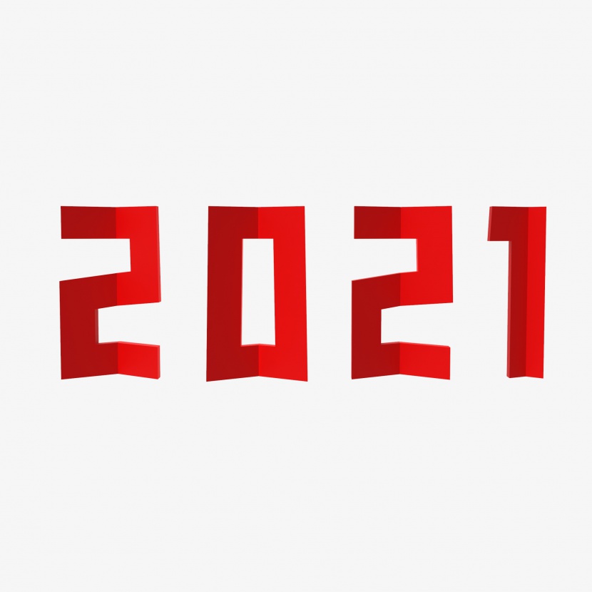 2021牛年新年红色字体立体折叠字