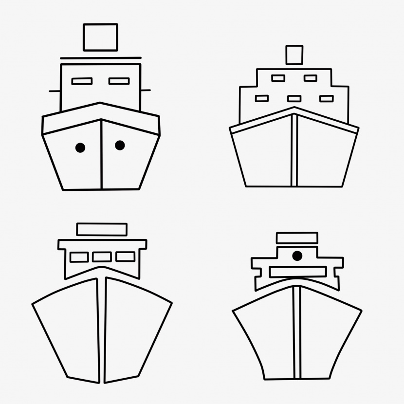 轮船简约线条图标元素