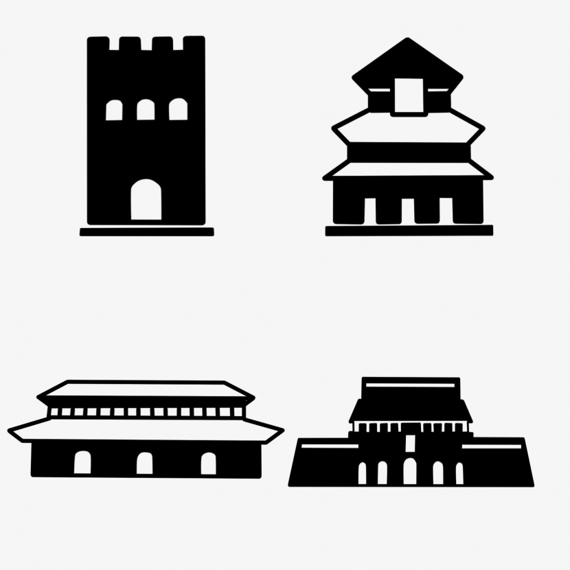 国庆节长城古建筑图标