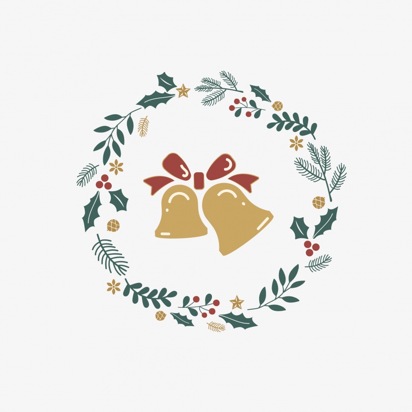 圣诞节清新铃铛与叶子装饰素材