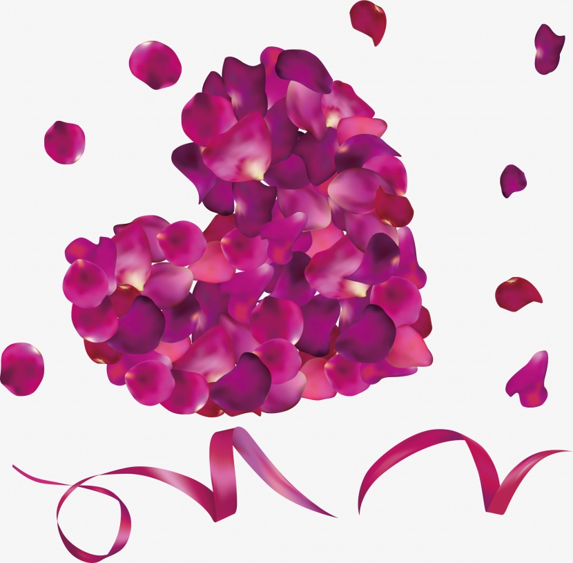 紫色玫瑰花花瓣心形装饰元素