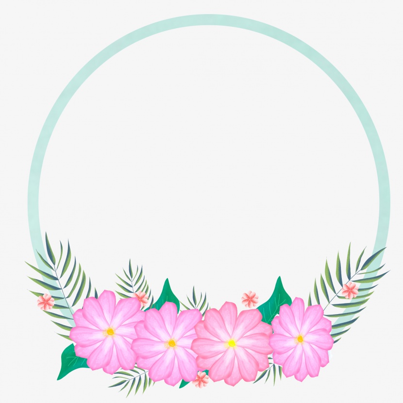 粉色花朵绿色叶子手绘边框