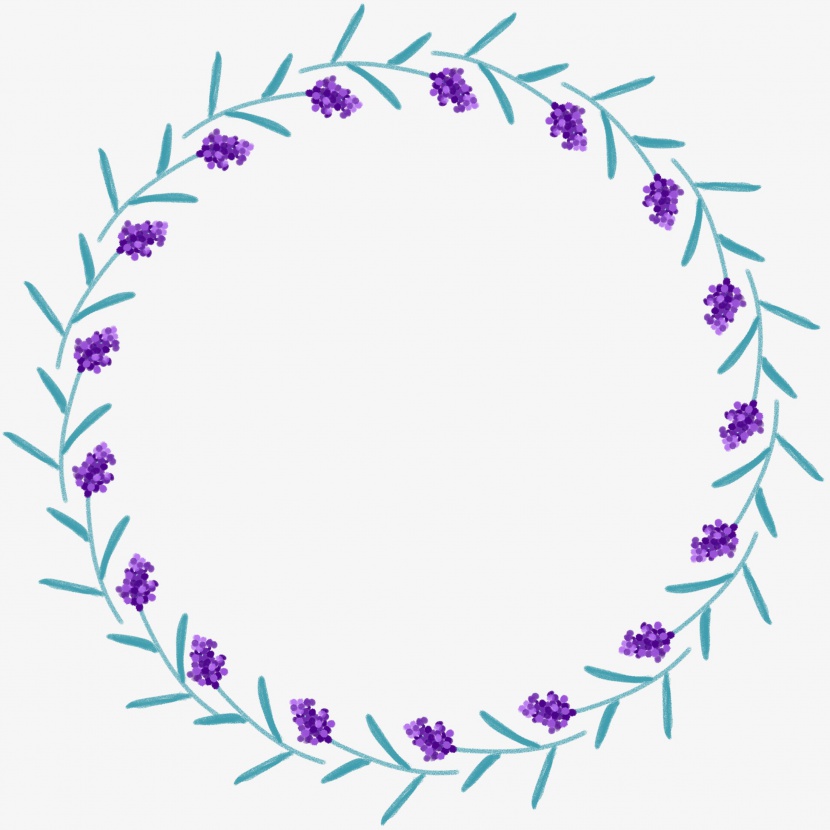 紫色花朵手绘植物花环