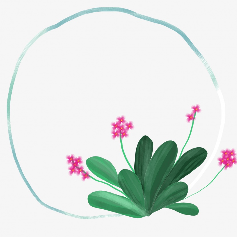 绿色叶子花朵手绘植物边框气泡