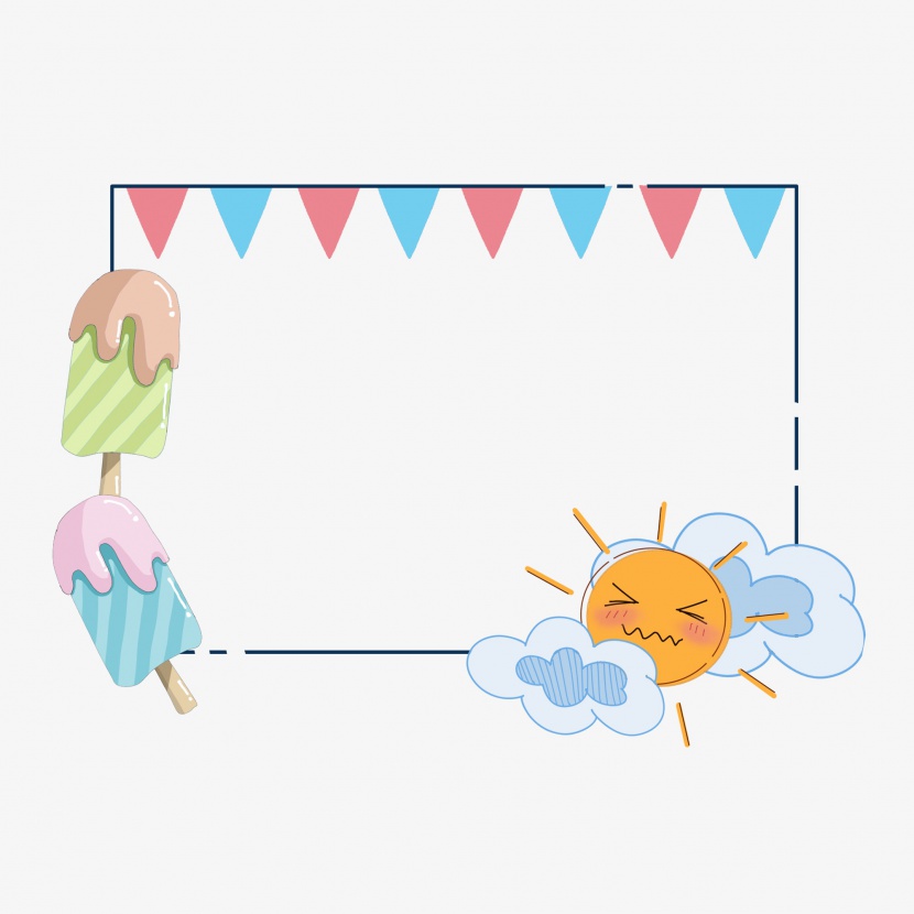 立夏节气夏日可爱边框冰淇淋太阳彩旗装饰