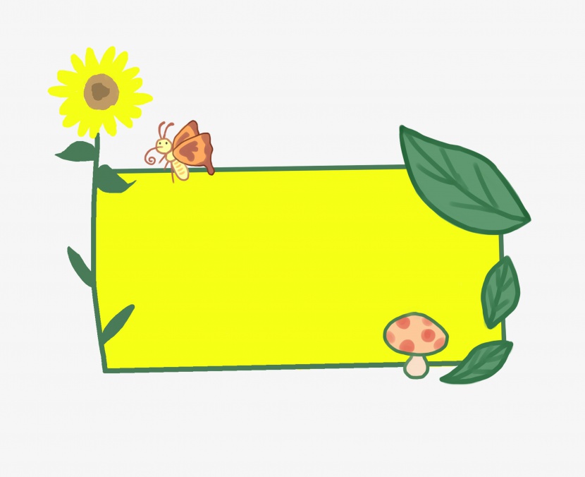 绿叶花卉装饰黄色边框插画