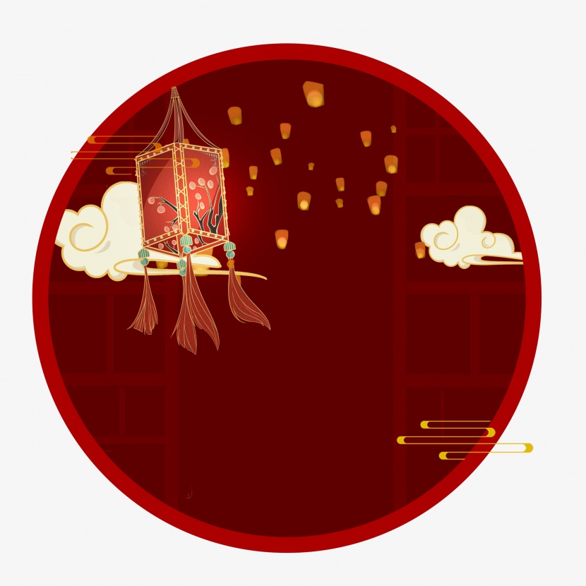 新年元旦国风复古灯笼红色圆形框