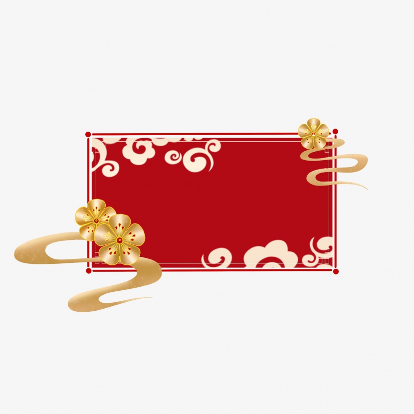 中国风红色边框背景装饰过年祥云金色花朵