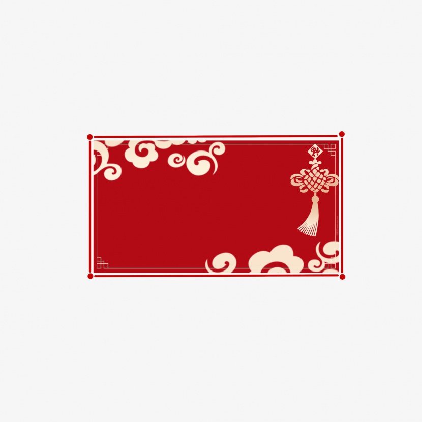 春节中国风红色边框背景祥云中国结