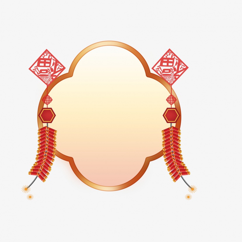 春节红喜庆边框过年鞭炮福字装饰框