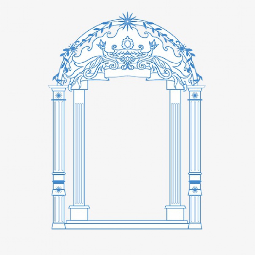 清新蓝色罗马柱拱门花边古典欧式现代花框