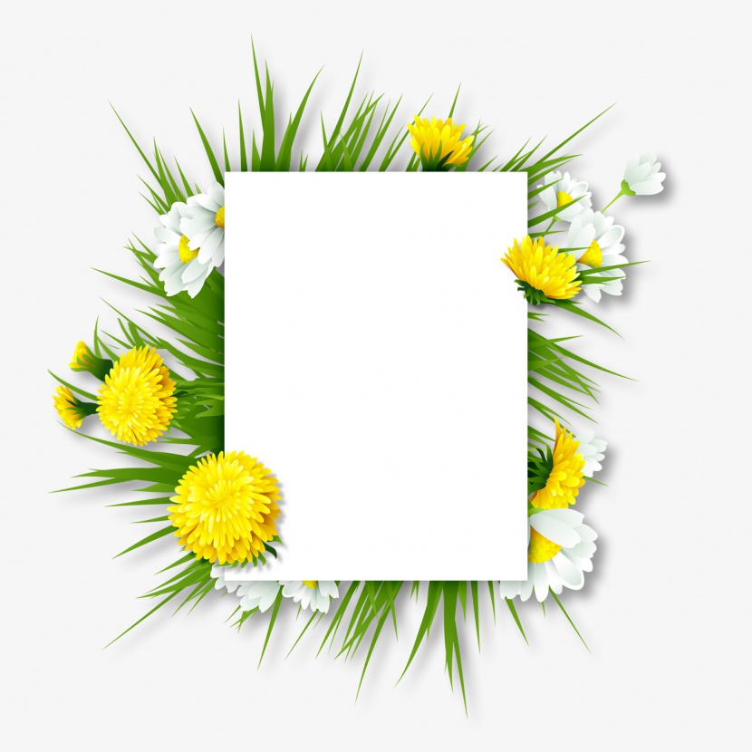 创意手绘插画春天植物花朵边框素材