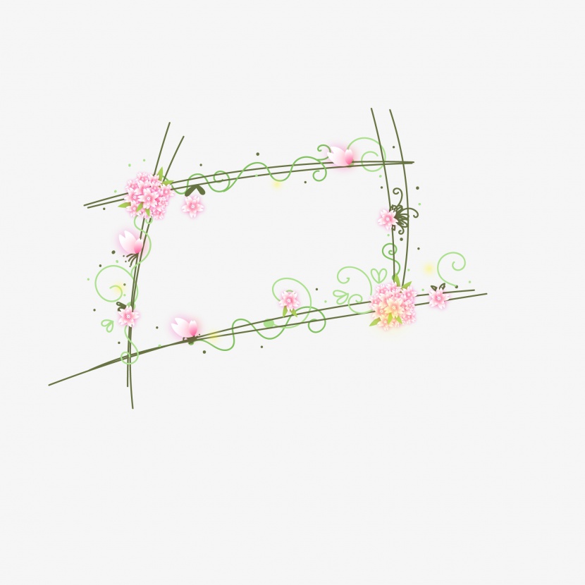 小清新粉嫩春天花藤手绘倾斜边框透明矢量素材