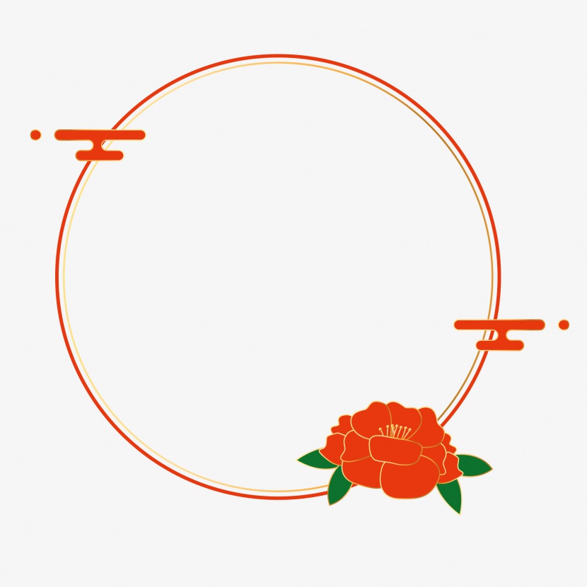 红色中国风花朵边框中式圆形边框