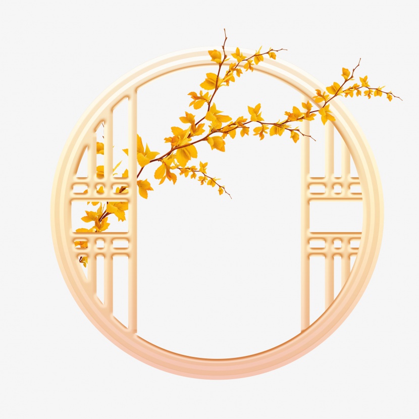 金色新年门窗门框边框装饰背景树枝银杏