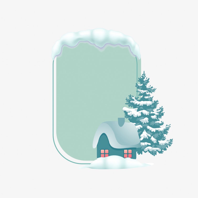 元旦大寒小寒冬至新年下雪雪地冬天房屋松树积雪边框