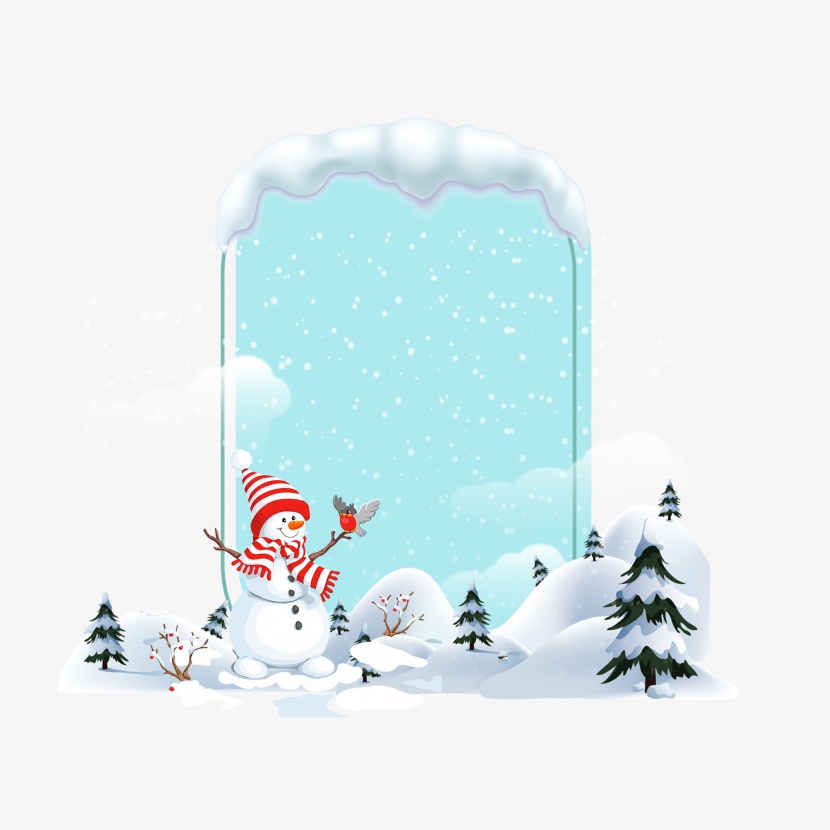 元旦大寒小寒冬天雪地下雪雪地新年过年雪人边框背景