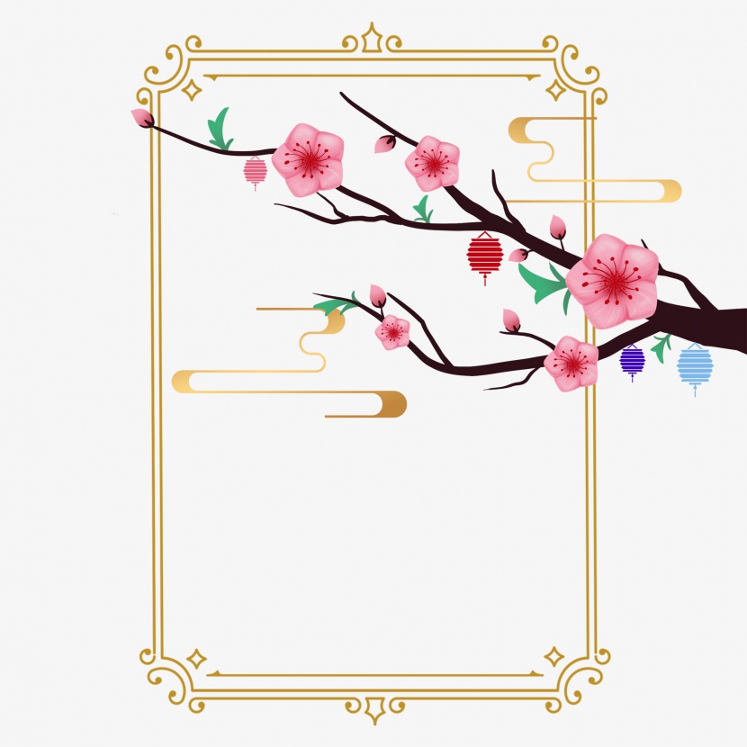 中国风古风水墨水彩山水树枝背景框