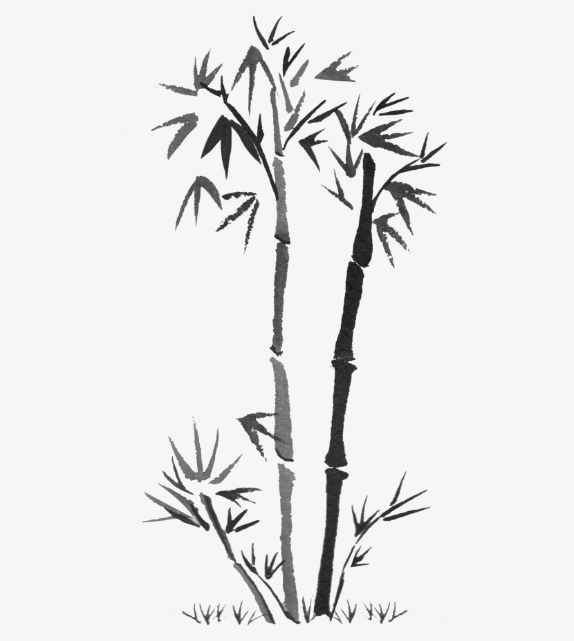 手绘黑白竹子装饰素材