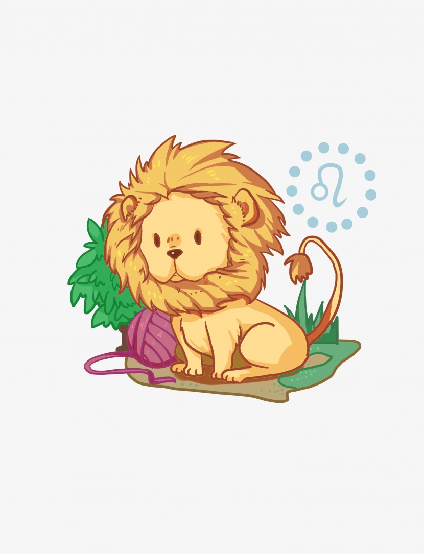 星座动物暖色系卡通手绘狮子座动