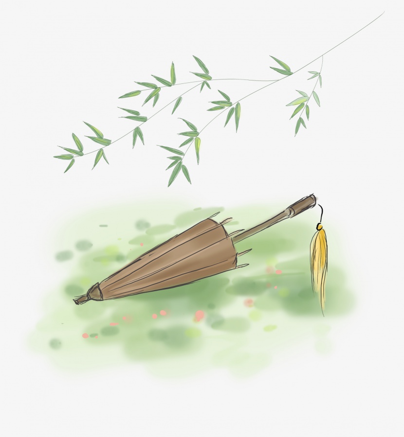 清明节古风竹叶下的油纸伞