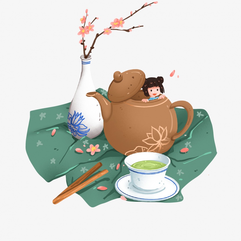 清明节可爱的茶饮茶具