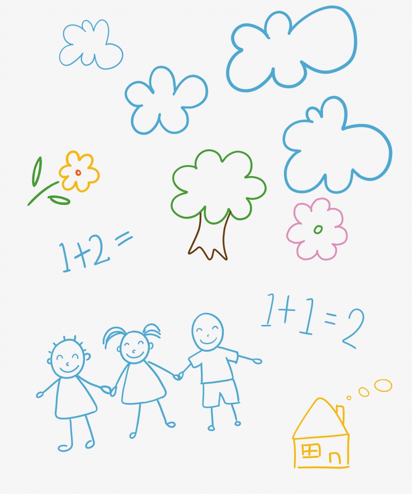 儿童节教师节蓝色涂鸦卡通手绘云
