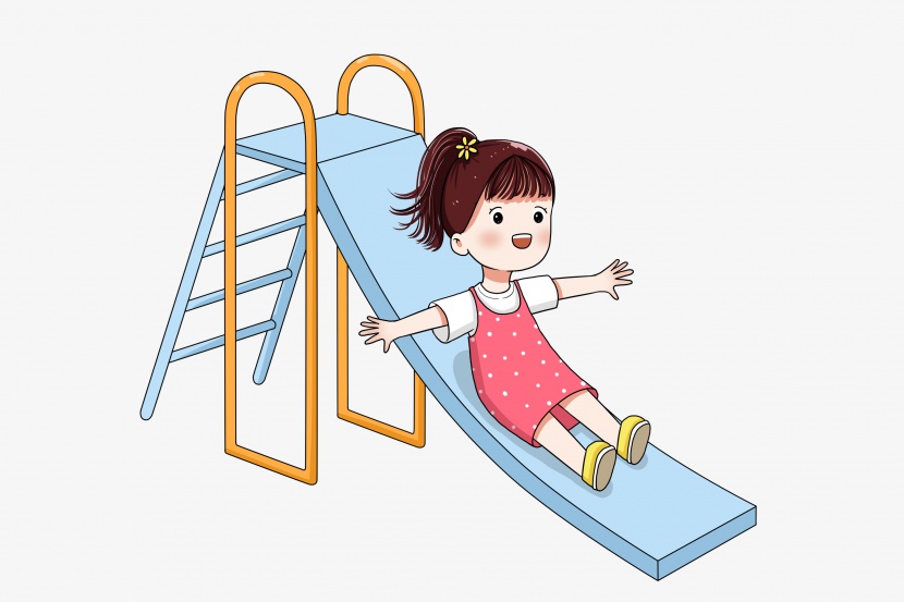 六一儿童节滑滑梯的小女孩
