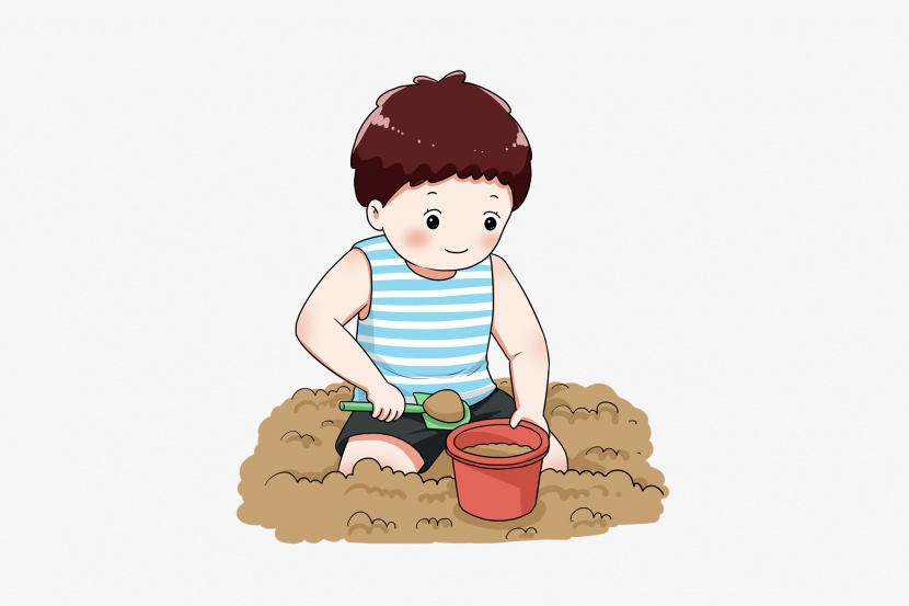 六一儿童节玩沙子的小孩