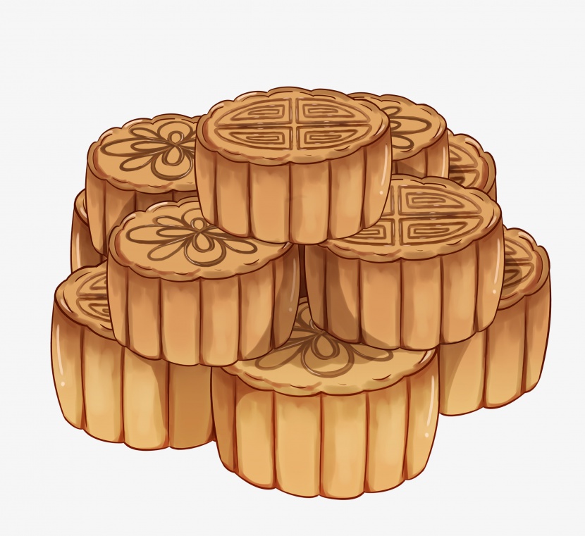 中秋节手绘一堆中秋月饼
