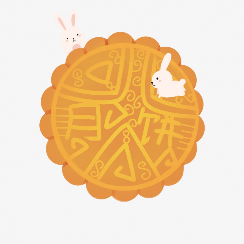中秋节月饼兔子插画中秋