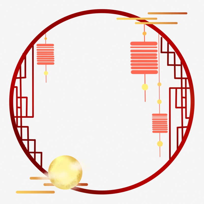 中国风中秋节灯笼圆月元素装饰边