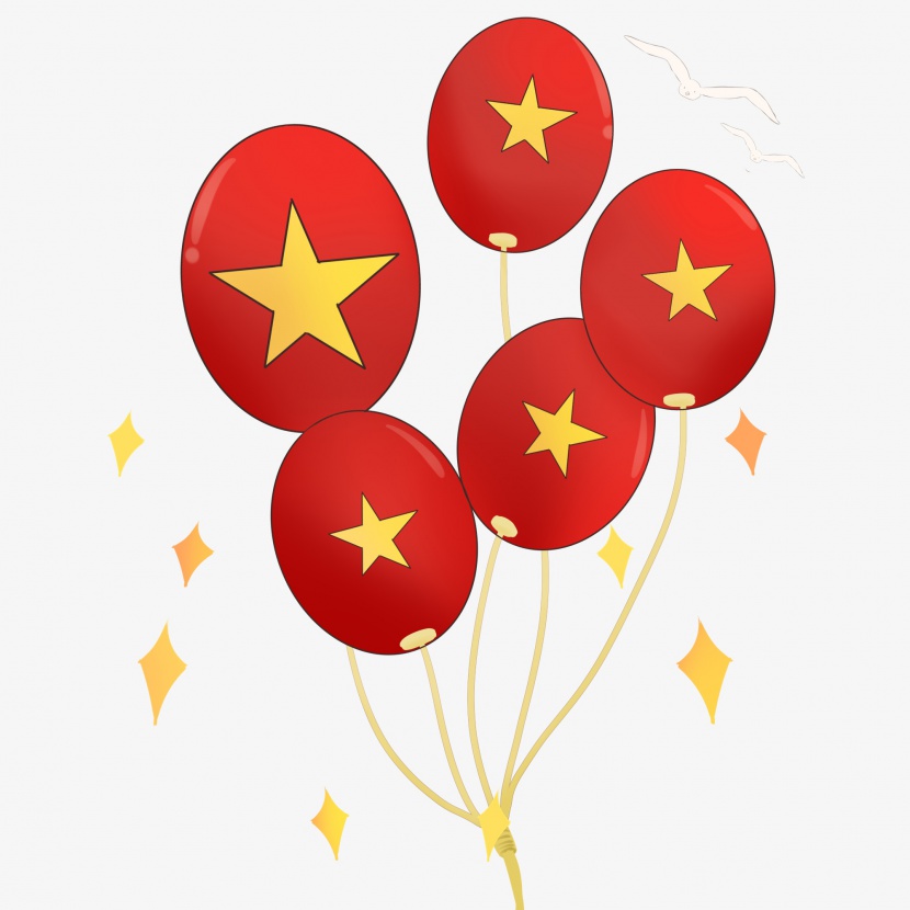国庆节红色五角星气球束插画