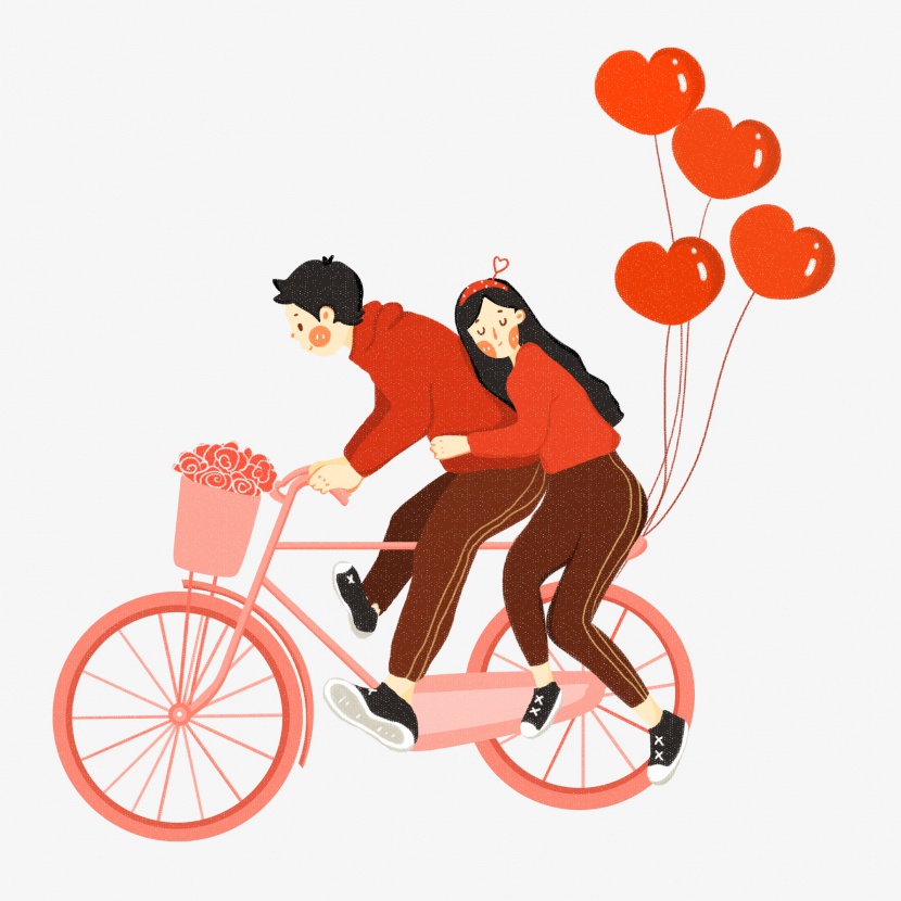 卡通手绘情人节浪漫骑车插图
