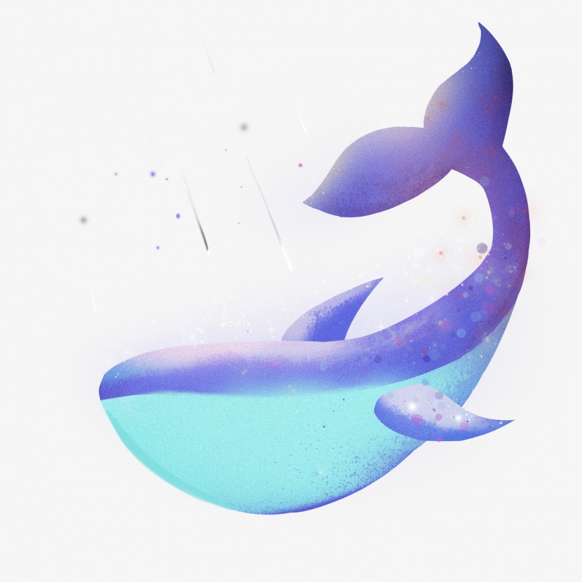 梦幻蓝色鲸鱼和流星雨手绘插画