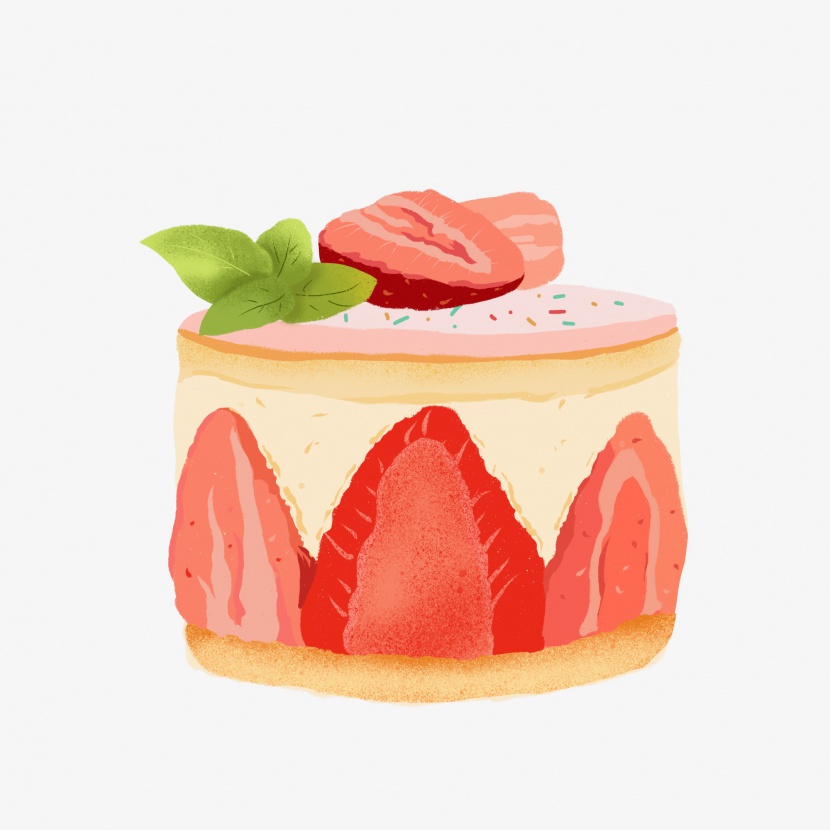草莓水果夹心千层蛋糕手绘png