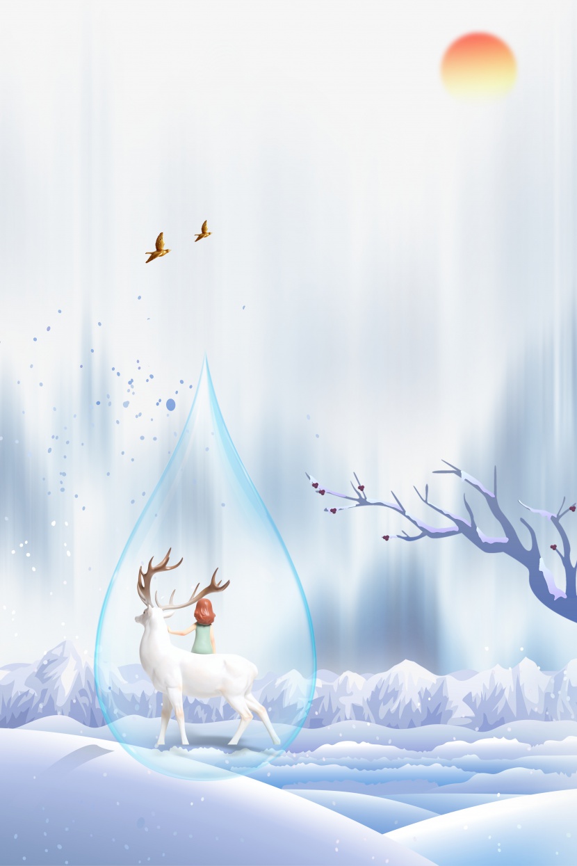 雪地白鹿冬天元素图