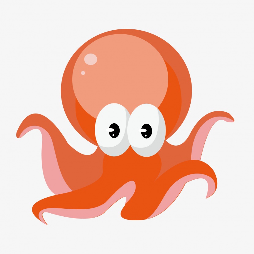 手绘海鲜橘红色的章鱼插画