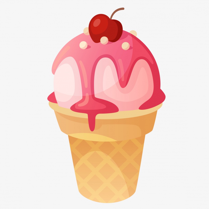 夏季食物卡通手绘樱桃味甜筒