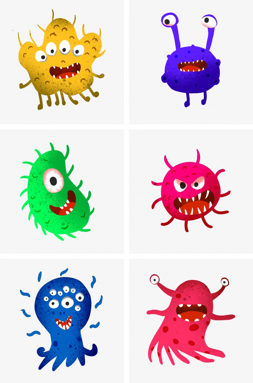 卡通手绘细菌病毒小怪兽